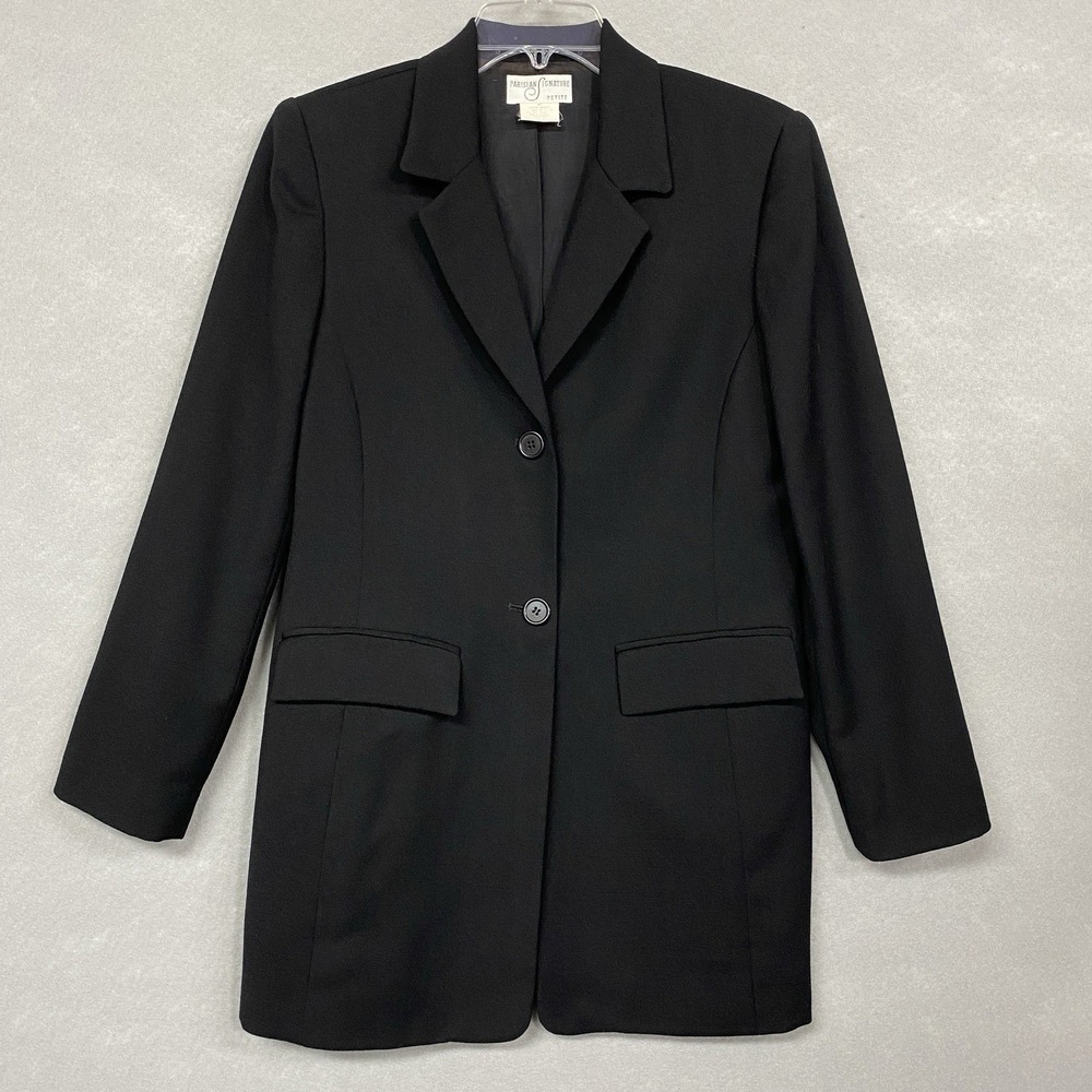 Parisian Signature Women 8P Blazer Black Wool Vintage Shoulder Pads 90s Office